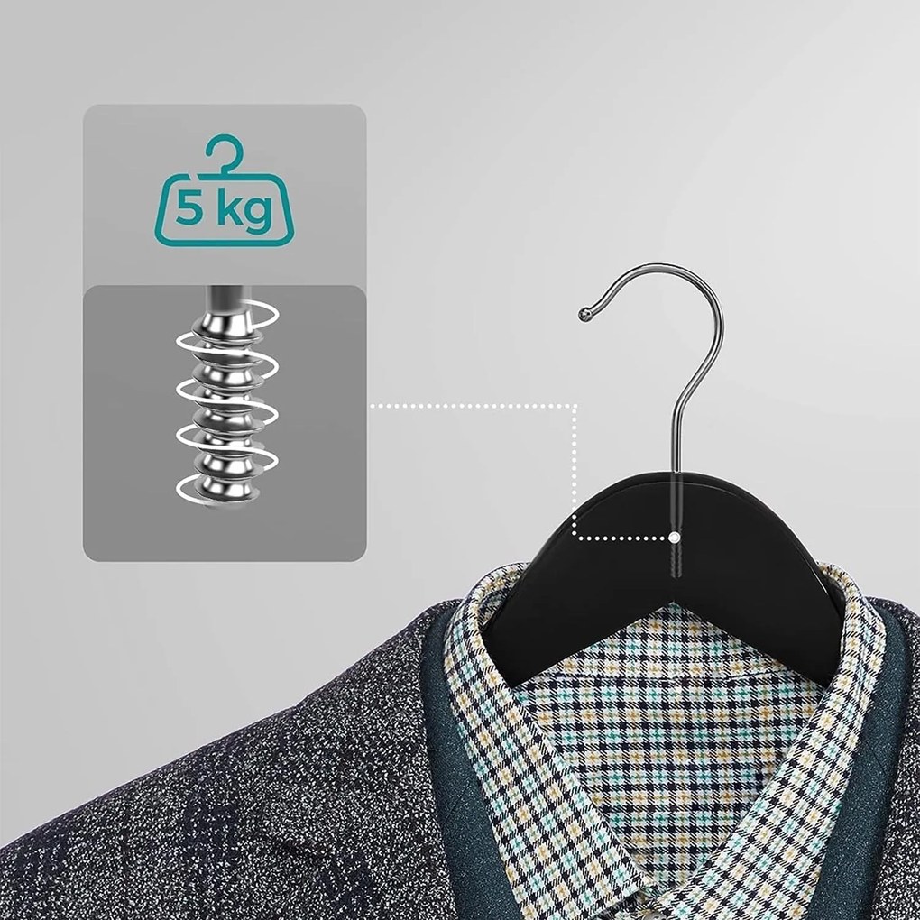 Csúszásmentes ruhaakasztók, vállfák nadrágartóval 20 db fekete