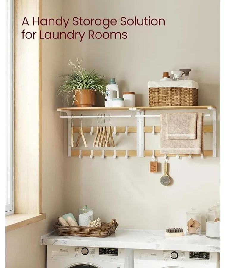 Fali ruhafogas polccal, tölgy szín–fehér