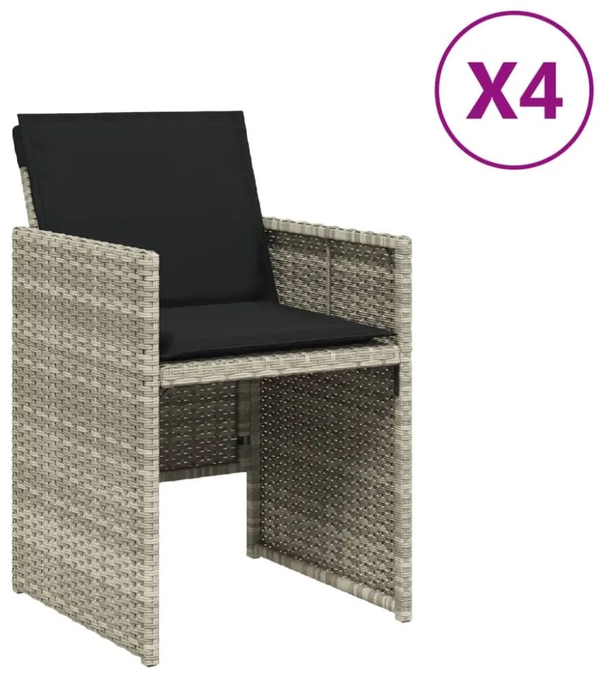 4 db világosszürke polyrattan kerti szék párnával
