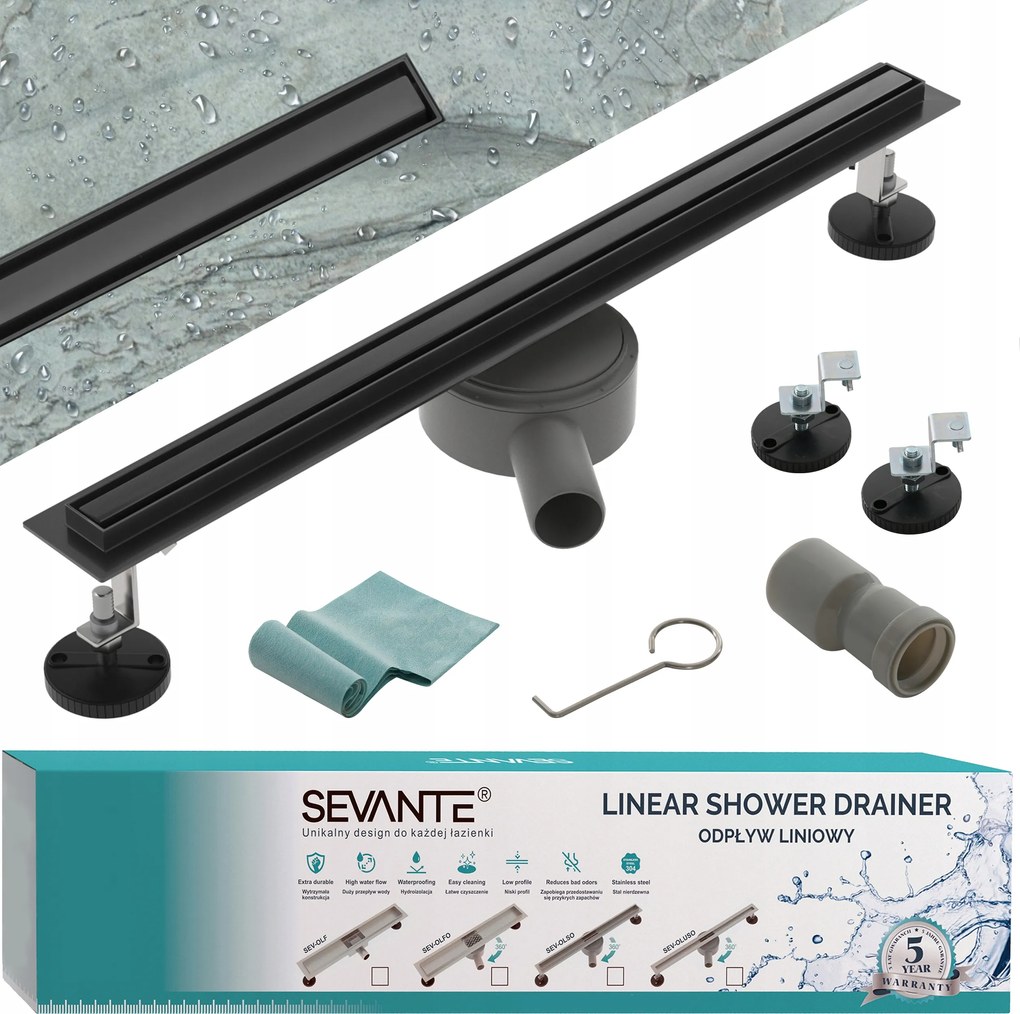 Lineáris lefolyó Slim 50 cm forgatható szifon fekete acél 304 nagy áteresztőképesség