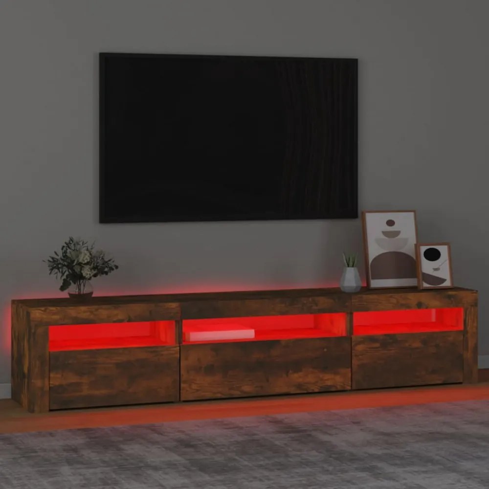 füstös tölgy színű TV-szekrény LED-világítással 195x35x40 cm