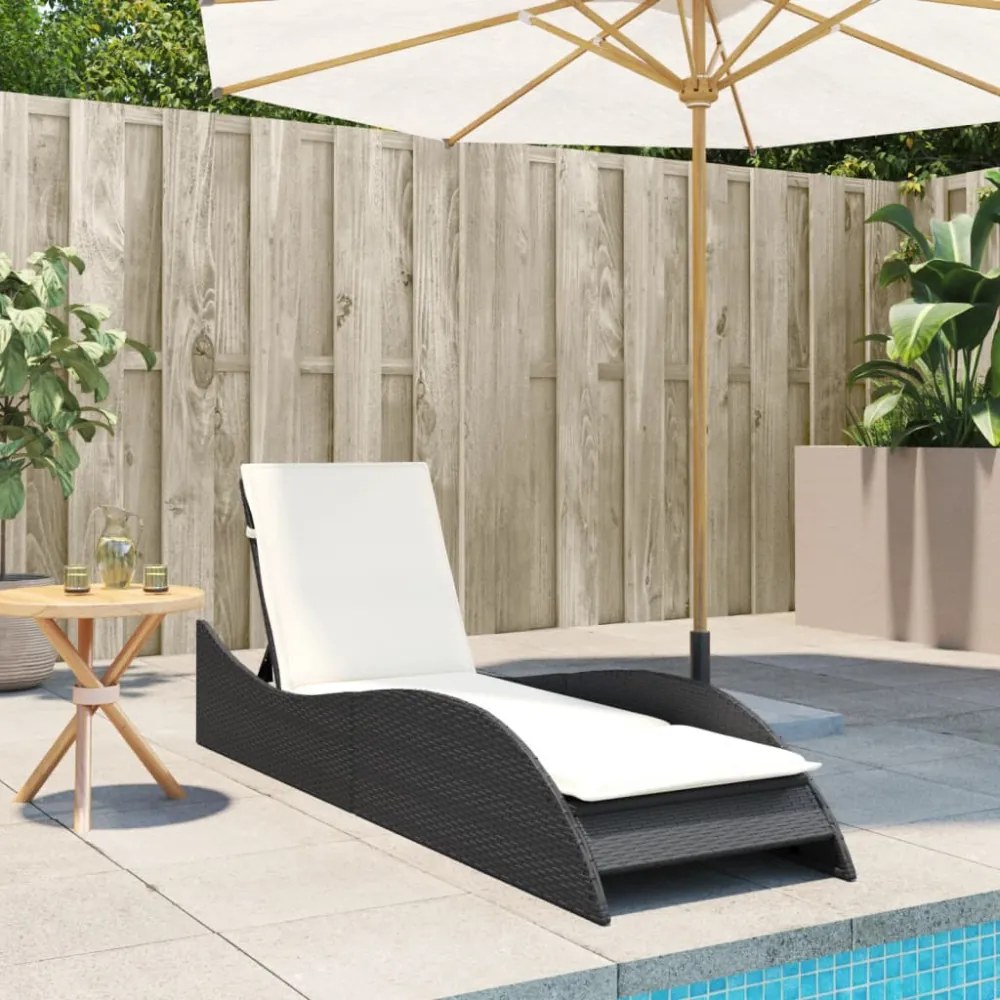 fekete polyrattan napozóágy párnával 60x205x73 cm