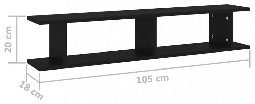 2 db fekete forgácslap fali polc 105 x 18 x 20 cm