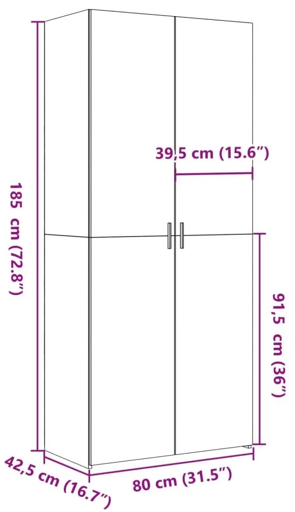 szürke sonoma szerelt fa magasszekrény 80 x 42,5 x 185 cm