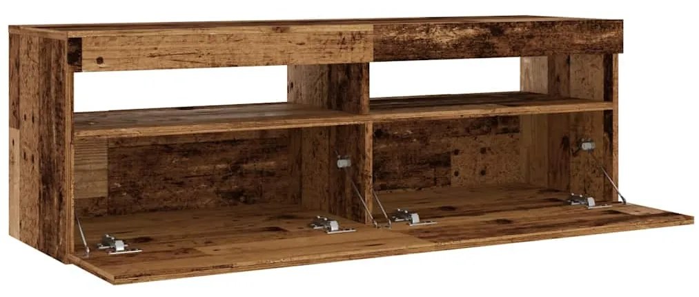antik fa színű szerelt fa TV-szekrény LED-ekkel 120x35x40 cm