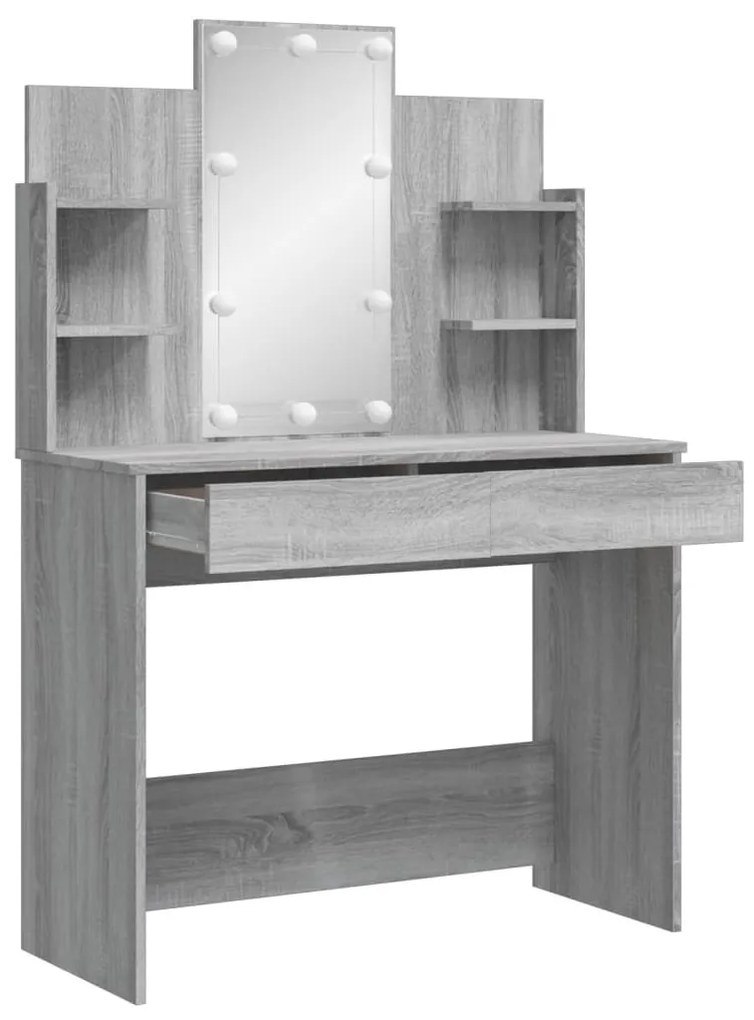 szürke sonoma színű fésülködőasztal LED-del 96x40x142 cm