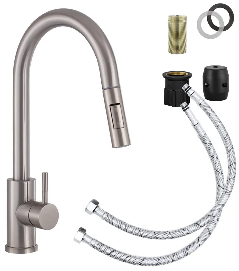 Gamma Taru Slim, magas mosogató csaptelep h-400, csiszolt acél, GMA-BTS-IX