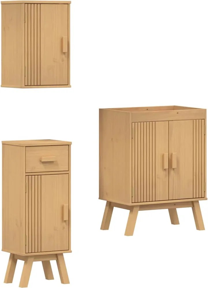 vidaXL Fürdőszoba bútor szett fiókkal 3 pcs Barna Tömör fenyőfa