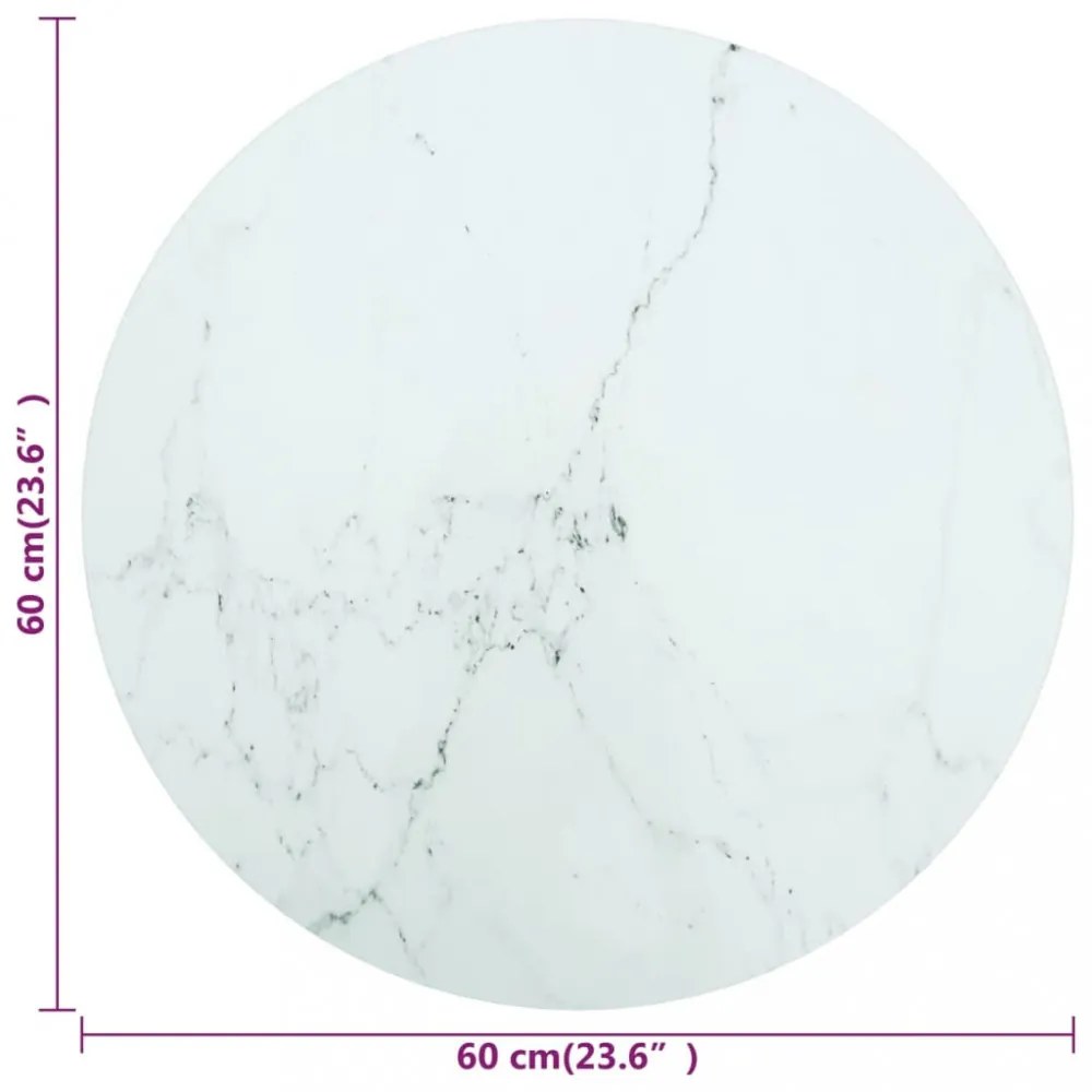 fehér edzett üveg asztallap márványdizájnnal Ø60 x 0,8 cm