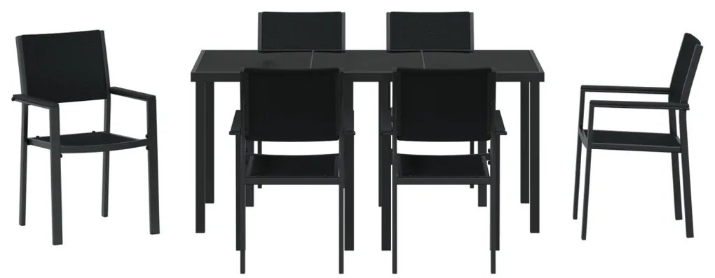7 részes kerti étkező szett fekete poly rattan