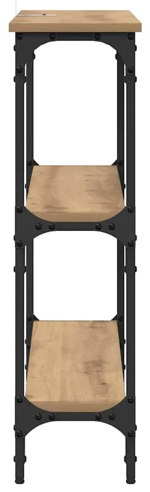 Konzolasztal polcokkal kézműves tölgy 100 x 22.5 x 75 cm