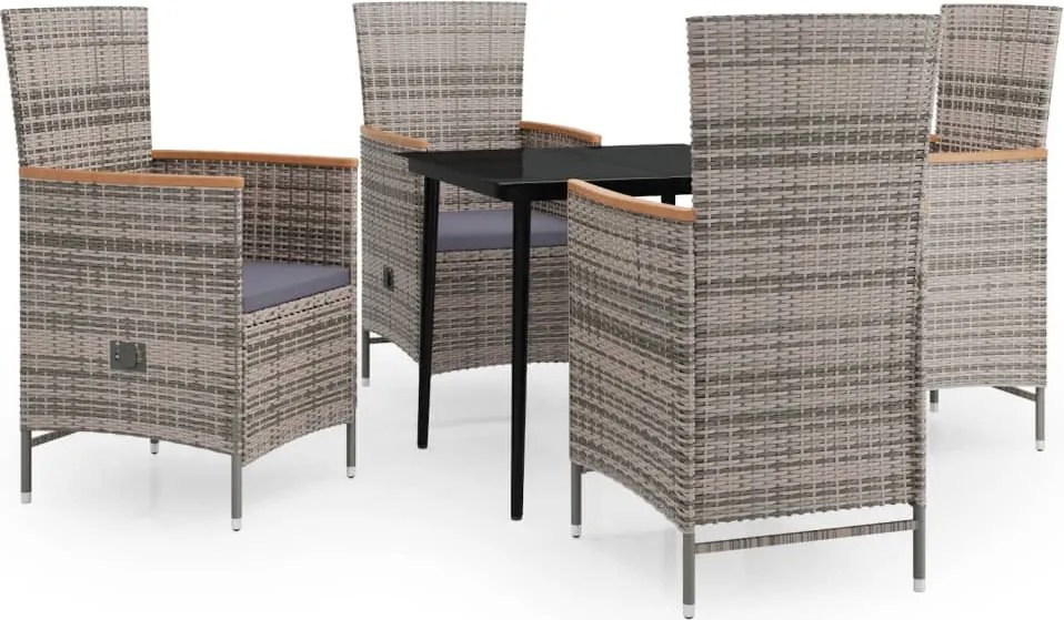 vidaXL 5 részes szürke kerti étkezőgarnitúra párnákkal