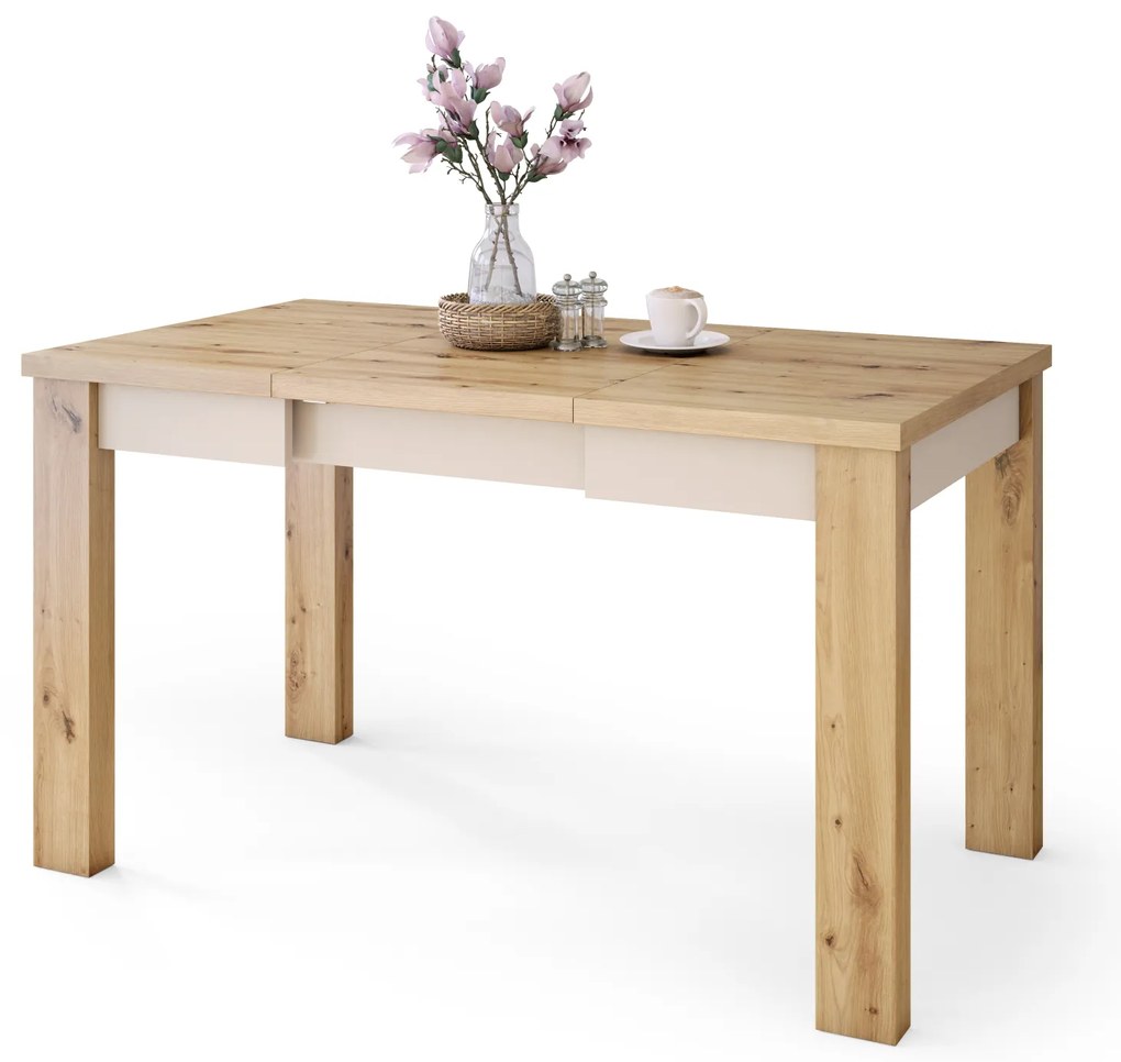 Mazzoni FONTE Artisan Tölgy / Bézs (Pezsgő) -KLASSZIKUS 130 cm-re BŐVÍTHETŐ ASZTAL KONYHÁBA/NAPPALIBA!