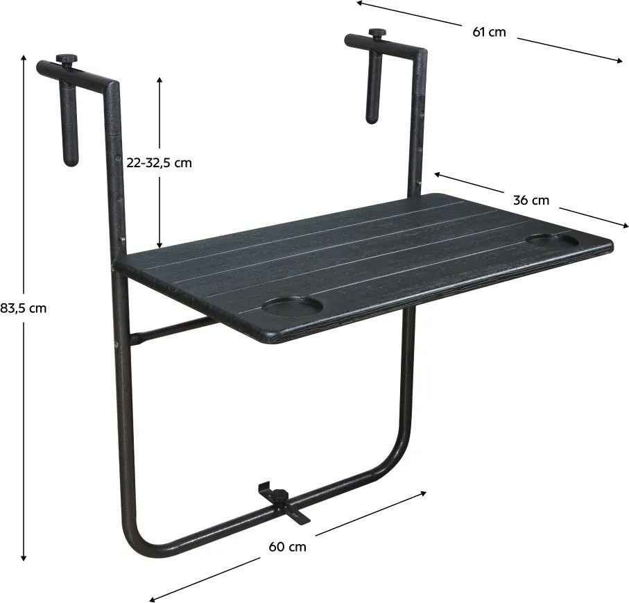 Összecsukható erkély asztal, fekete, UZOR