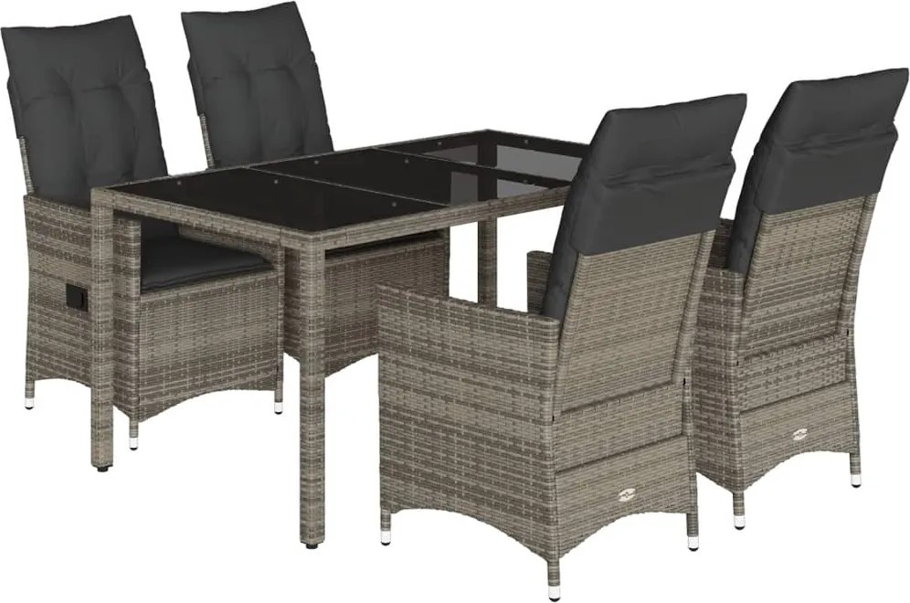 vidaXL 5 részes szürke polyrattan kerti étkezőgarnitúra párnával