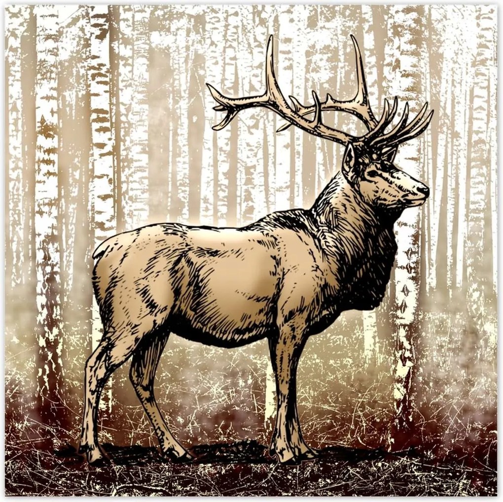 Poszterek 140x140 Szarvas a nyírfaerdőben