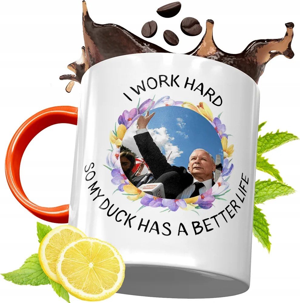 Narancssárga Bögre A Pis Elnökétől Jaroslaw Kaczynski fényképes nyomtatással