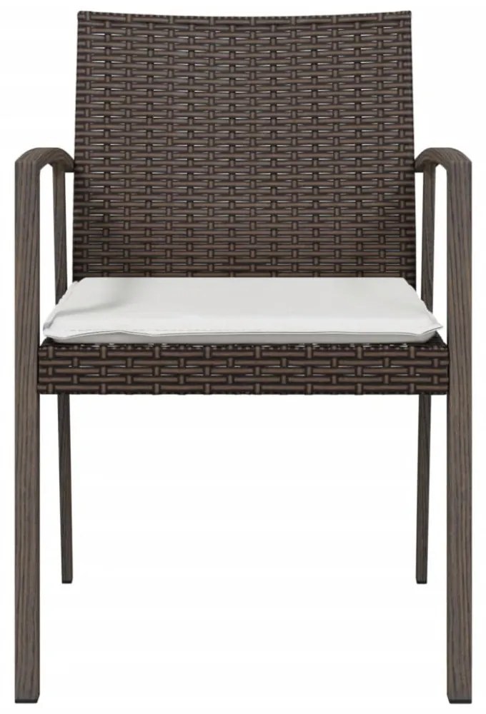 2 db barna polyrattan kerti szék párnával 56,5 x 57 x 83 cm