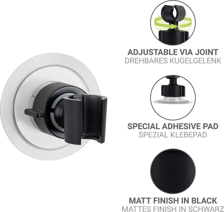 Fekete öntapadós műanyag zuhanyfej tartó Libertà – Wenko