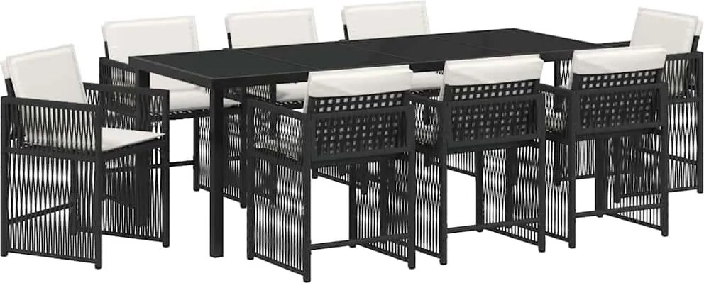 vidaXL Kert étkező szett 9 pcs Fekete polirattan
