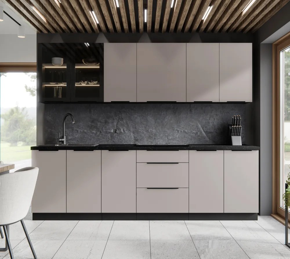Alsó sarokszekrény, kasmír/fekete, ARAKA 90x90 DN 2F BB