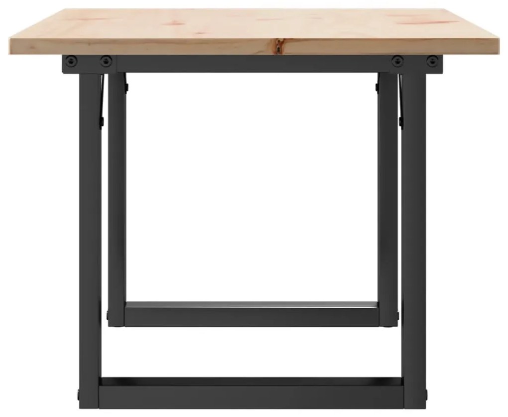 tömör fenyőfa és acél dohányzóasztal O-vázzal 80x50x40 cm