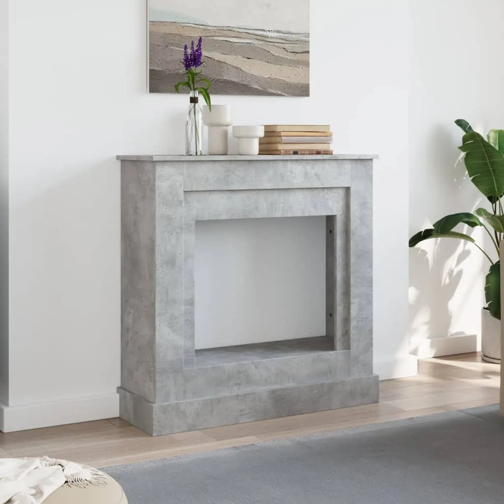 betonszürke szerelt fa kandallóburkolat 90 x 30 x 90 cm