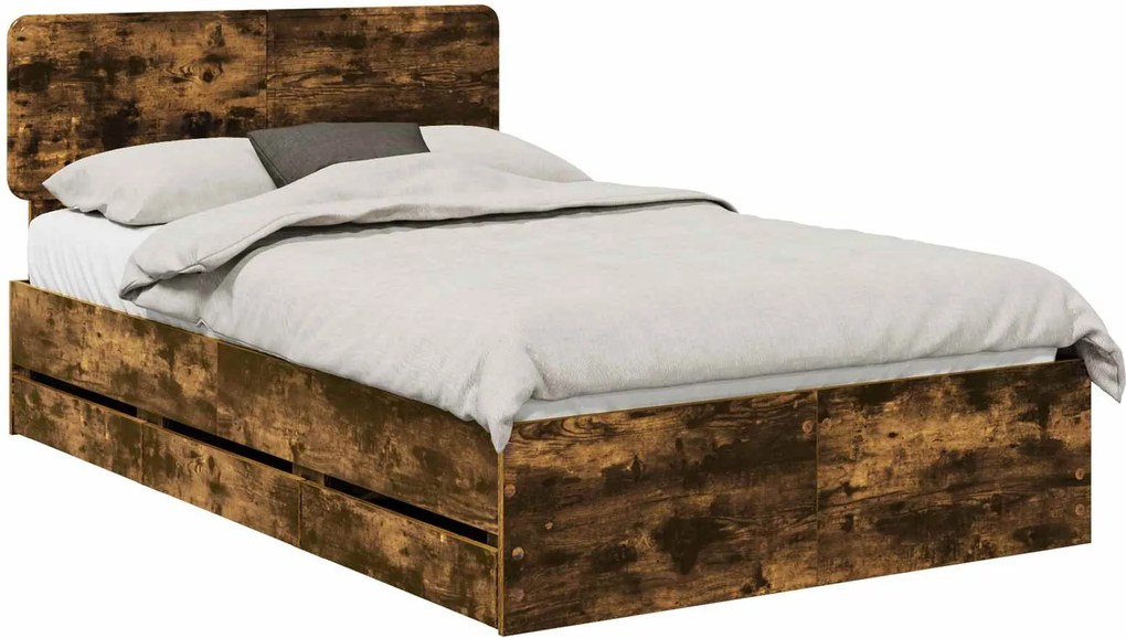 vidaXL Ágykeret fejtámlával Füstölt Tölgy 135 x 190 cm Mérnöki fa