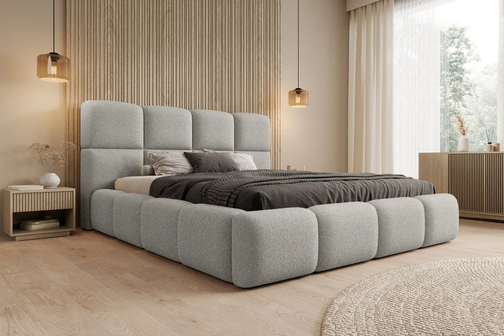 Cloud kárpitozott ágy ágyneműtartóval 160x200 cm - szürke Quelle 83 bouclé