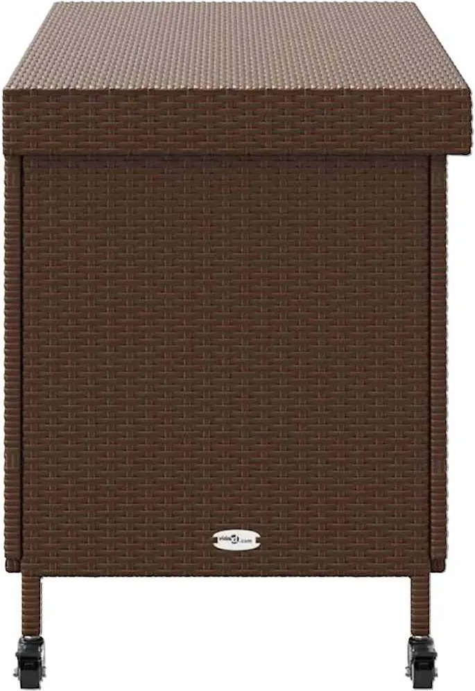 Barna Polyrattan Kerti Tárolóláda Kerekekkel 110X55X73 Cm