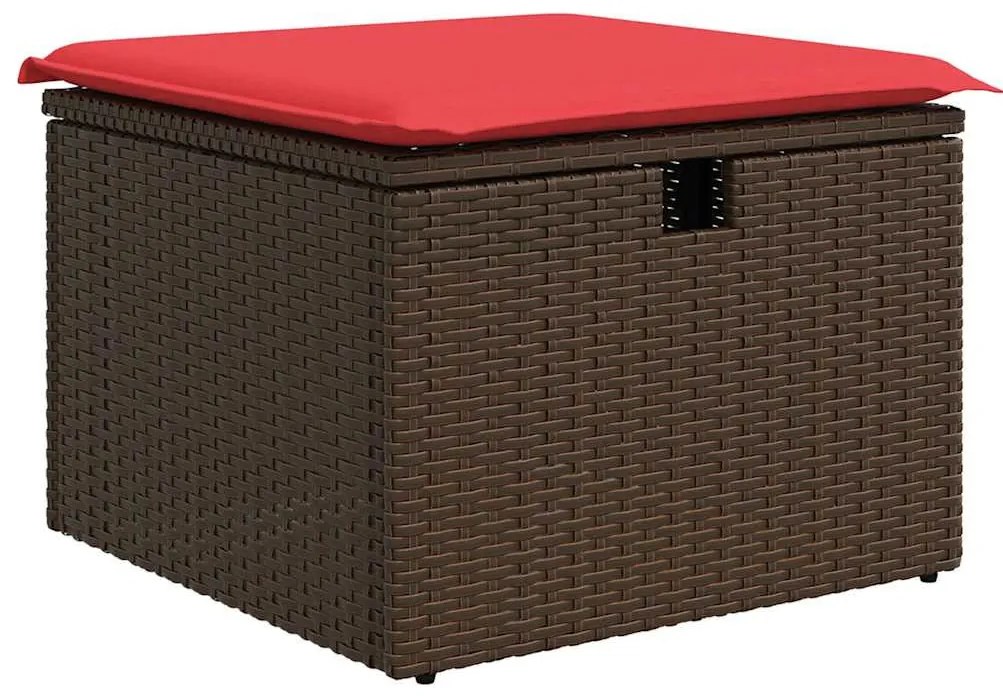 7 részes barna polyrattan akácfa kerti ülőgarnitúra párnával