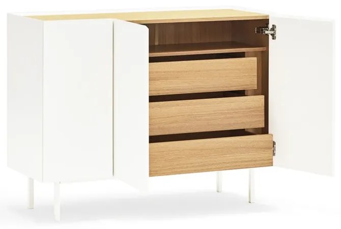 Fehér alacsony komód tölgyfa dekorral 110x85 cm Arista – Teulat