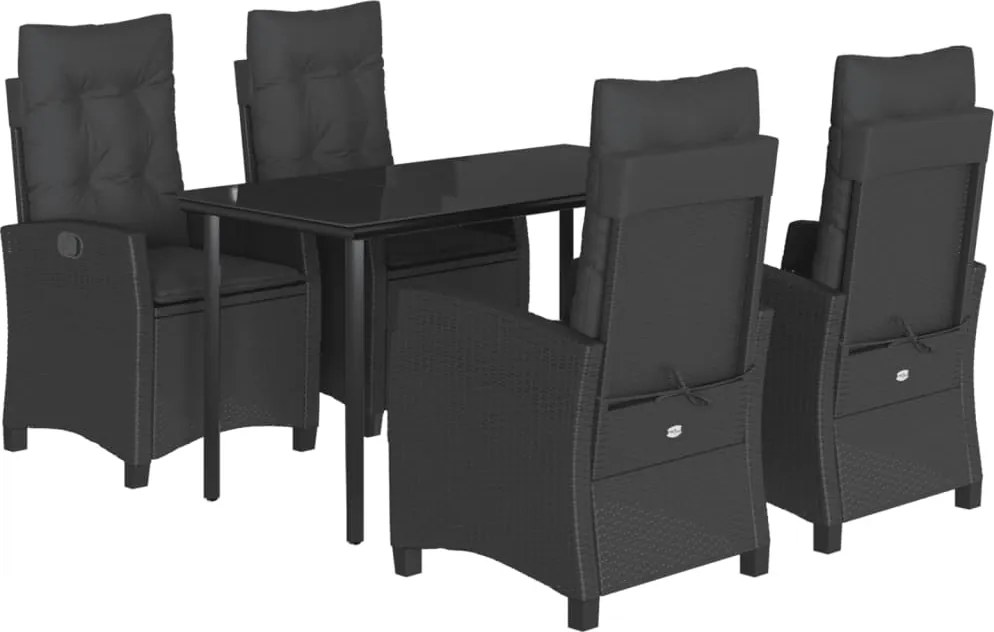 vidaXL 5 részes fekete polyrattan kerti étkezőgarnitúra párnákkal