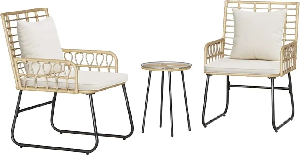 vidaXL Kert étkező szett 3 pcs Barna és Krém polirattan