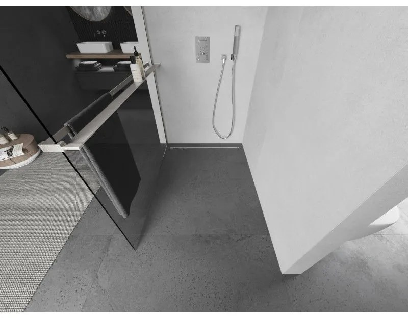 Mexen Kioto+, Walk-In zuhanyparaván polccal és akasztóval 70 x 200 cm, 8 mm átlátszó üveg, csiszolt acél profil, 800-070-121-97-00