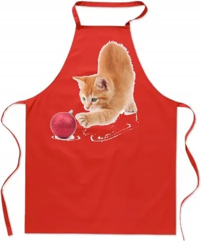 Karácsonyi kötény Konyhai cica gömbbel Vidám ajándék