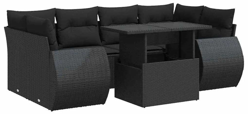 7 részes fekete polyrattan kerti ülőgarnitúra párnával
