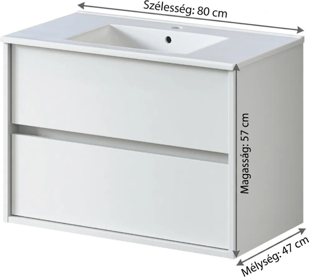 RODO fürdőszoba faliszekrény+mosdószekrény + mosdó 80 cm matt fehér (összeszerelve)