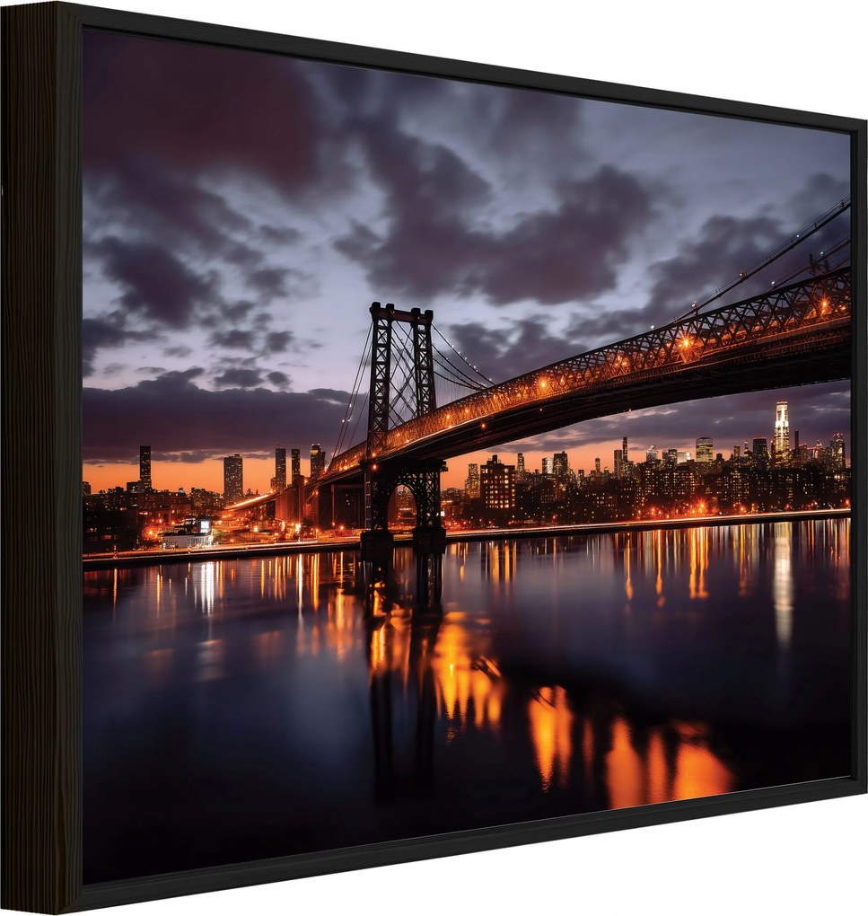 Vászonkép Fekete Keretben Híd Város Éjszaka Nappali Hálószoba 100x70