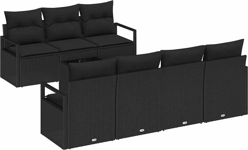 vidaXL Kanapé Szett 8 pcs Fekete polirattan