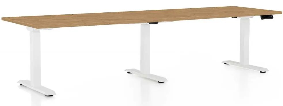 OfficeTech Long állítható magasságú asztal, 260 x 80 cm, fehér alap, köves tölgy