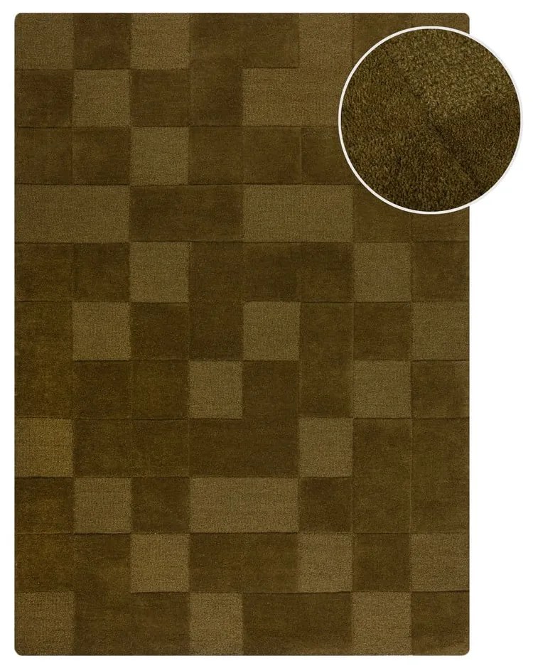 Khaki kézi szövésű gyapjú szőnyeg 120x170 cm Checkerboard – Flair Rugs