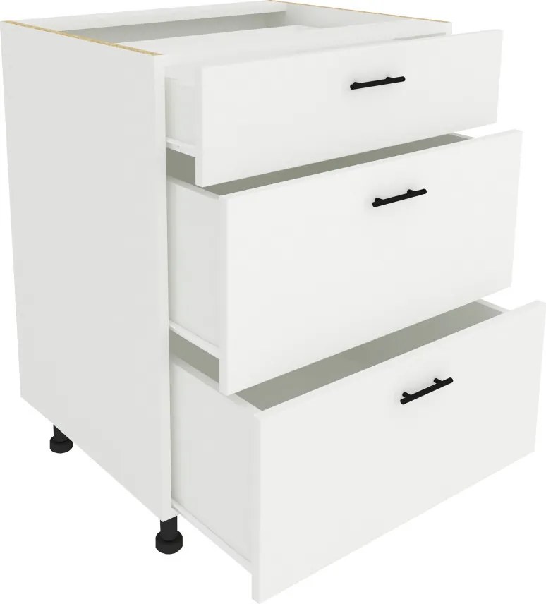Benita 3 fiókos Alsó konyhaszekrény Fehér 60x50x80 cm