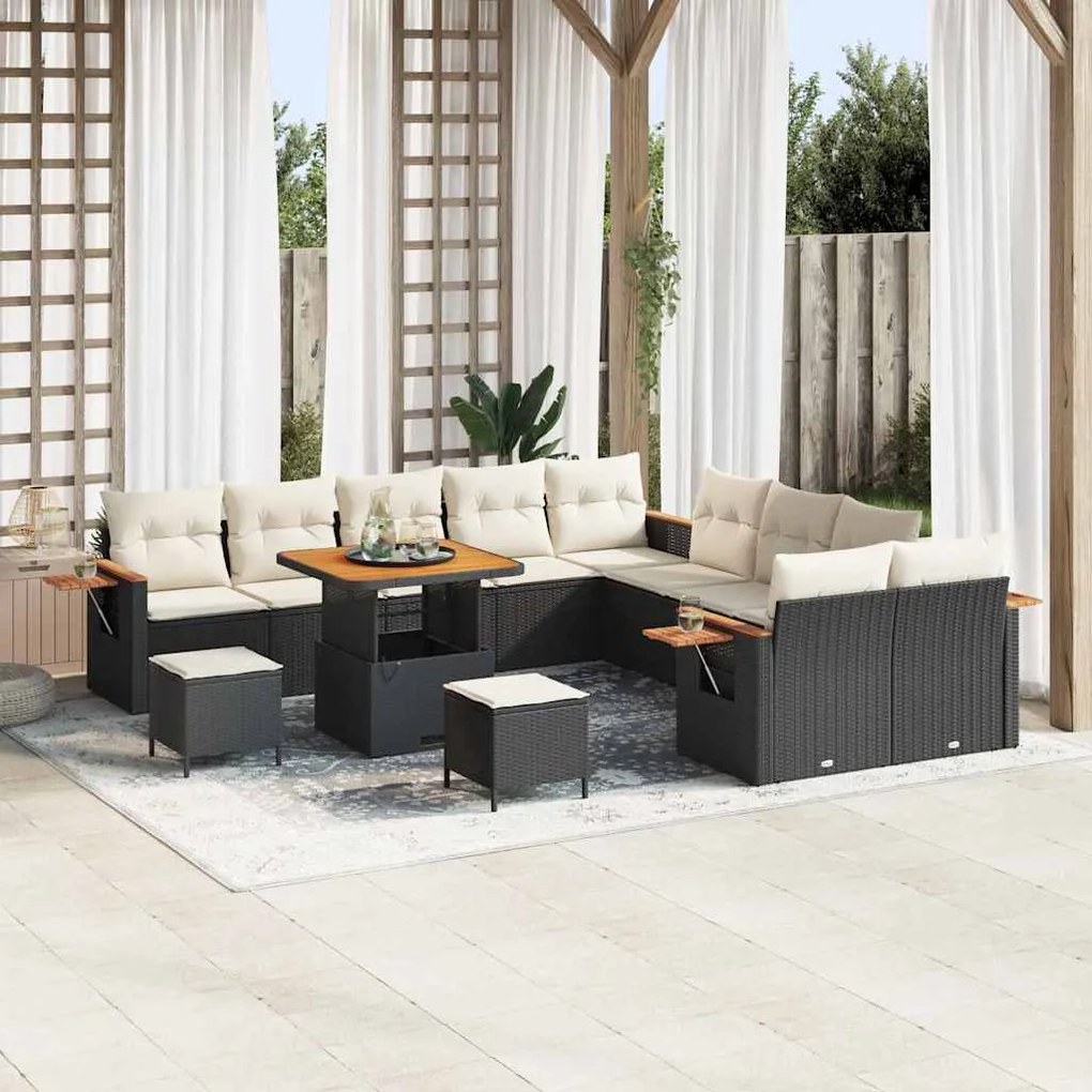 Kerti Kanapé Szett 13 pcs Fekete és krémszínű 80 x 80 x 71 cm