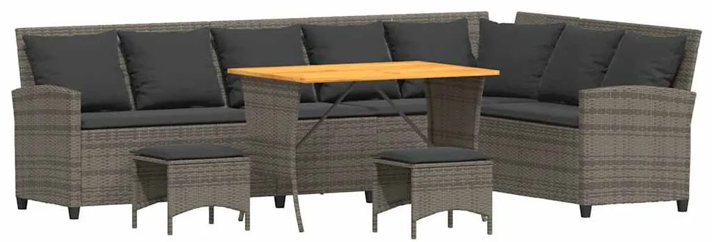 4 részes szürke polyrattan kerti ülőgarnitúra párnákkal L-alakú