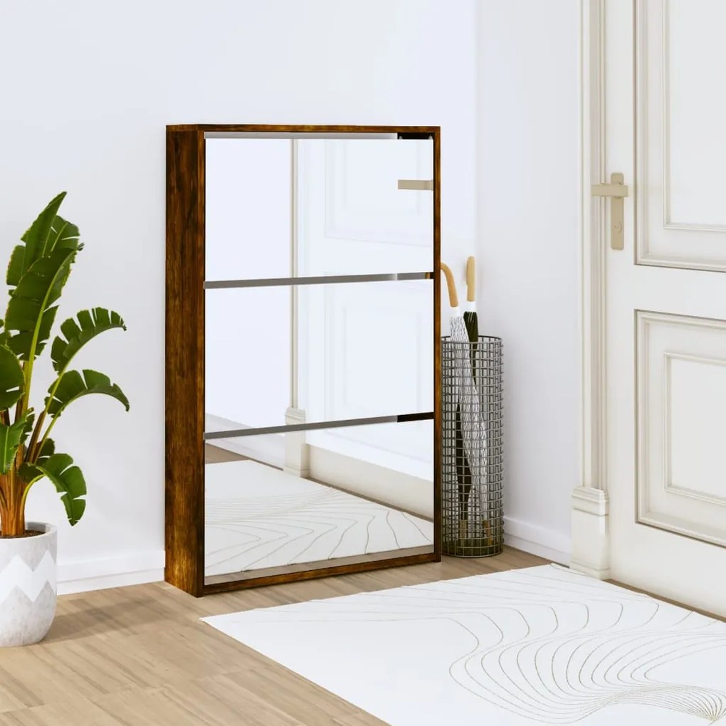 füstös tölgy 3 szintes cipőszekrény tükörrel 63 x 17 x 102,5 cm