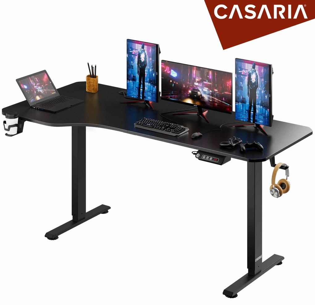 Állítható magasságú irodai íróasztal fekete 160x75x73-118 cm