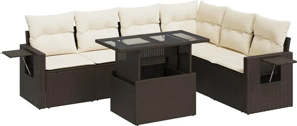 vidaXL 7 részes barna polyrattan kerti ülőgarnitúra párnákkal