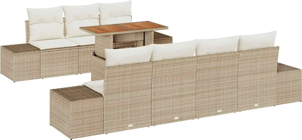 vidaXL Kert étkező szett párnával 8 pcs Beige és krém