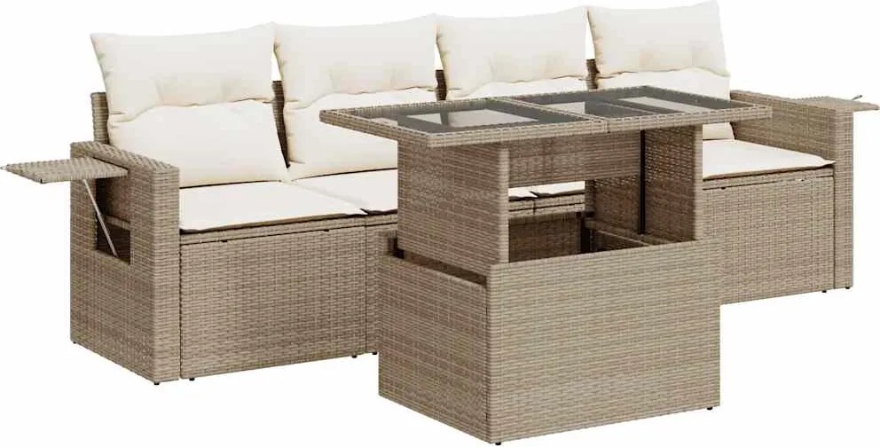 vidaXL 5 részes bézs polyrattan kerti ülőgarnitúra párnákkal